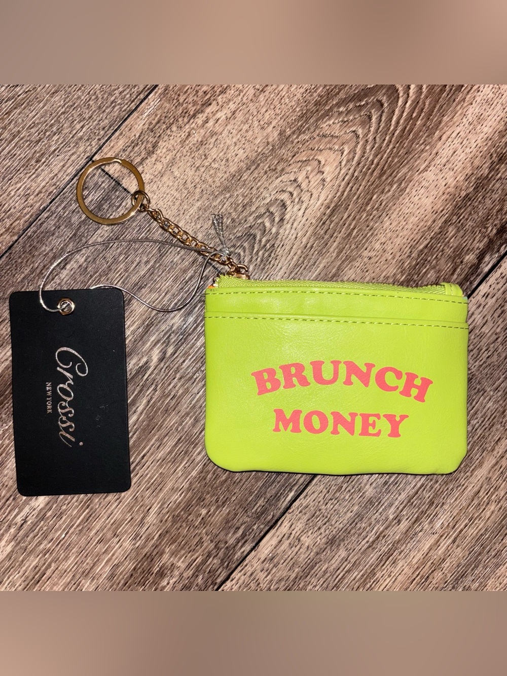 Neon Lime "Brunch Money" Keychain Coin Pouch